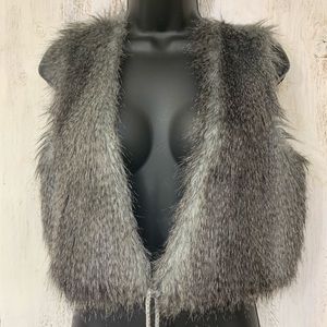 Allen B Faux Fur Grey Vest Wms Large Crochet back